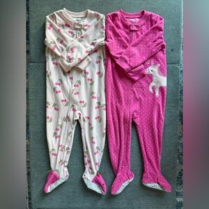 Carter’s 2T toddler girl fleece footie pajamas - bundle of 2.